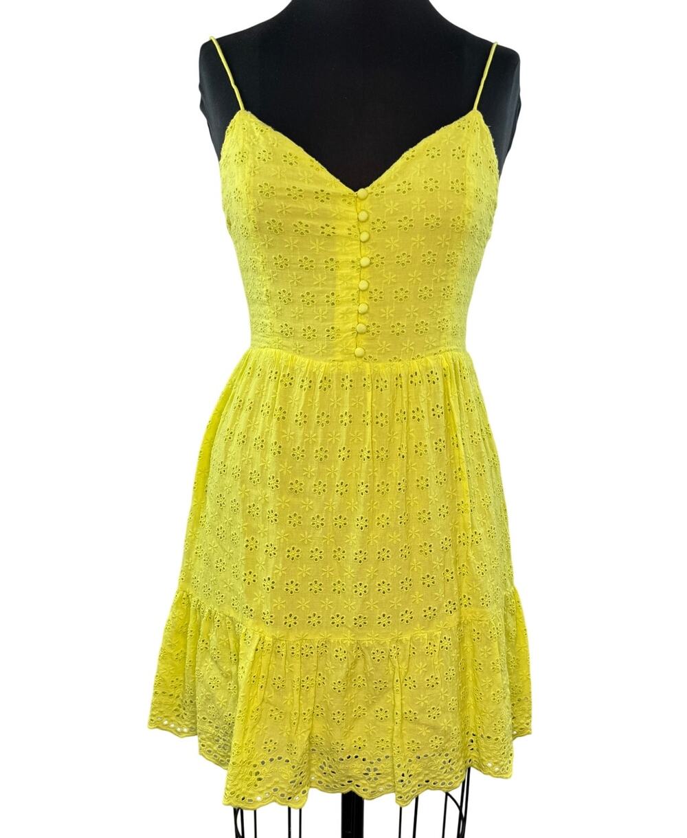 Alice + Olivia Fae Chartreuse Yellow Eyelet Dress Sweetheart Spaghetti Size 2/4